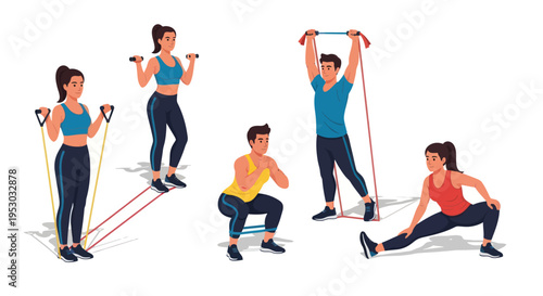 Diverse Group Exercising with Resistance Bands and Weights