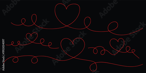 Red neon heart shapes on black background