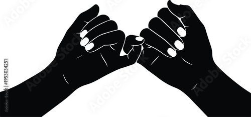 Silhouette hands making a pinky promise gesture black and white vector design