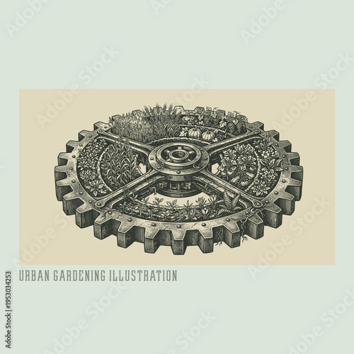 Urban garden illustration, hand-drawn organic greenery and nature-inspired design for modern living