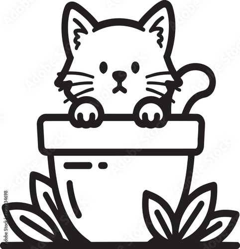 A cute cartoon illustration of a happy black cat and dog sitting together in a funny vector art design featuring a domestic kitty and its pet feline friend