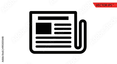 A black and white icon of a folded newspaper with lines