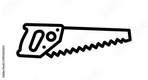 A black line drawing of a handsaw with a handle
