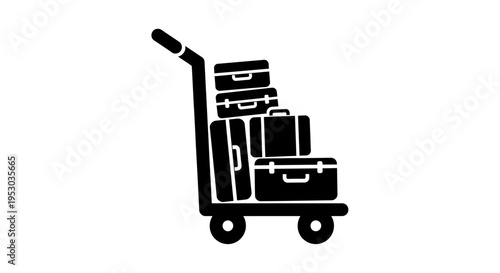 Black silhouette of luggage cart with multiple suitcases stacked