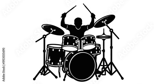 Black silhouette of a drummer playing a drum set