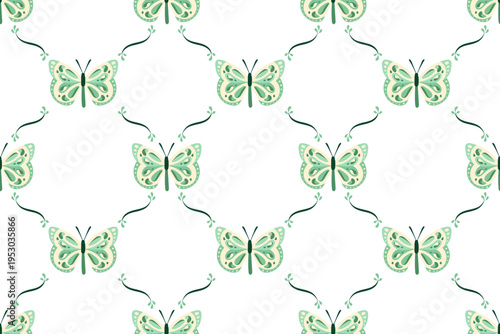 Fotografia Elegant butterfly seamless pattern Modern style design with decorative green ins