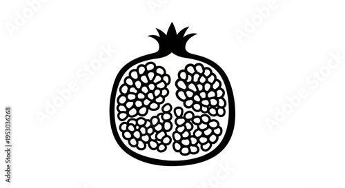 Pomegranate Fruit Illustration Black and White.
