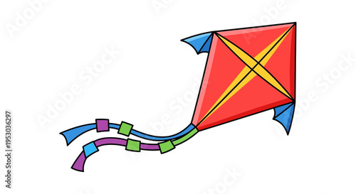 Colorful kite flying high outdoors.