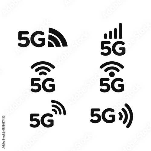 5G Network Signal Icons Set - Wireless Technology Vector Collection