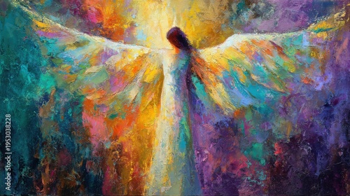 a beautiful painting of an angel made of light