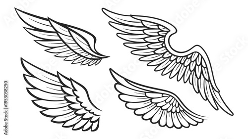 Elegant set of angel wings vector illustrations representing freedom and spirituality