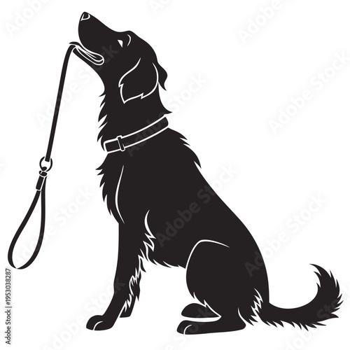 Loyal dog silhouette holding leash ready for a walk, representing pet ownership