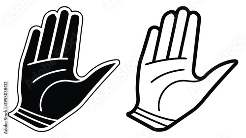Two open palm hand gesture icons in black and outline, stop or high five