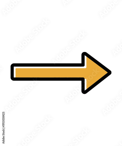A modern, graphic yellow arrow icon with a strong black outline points to the right, symbolizing direction or progress.