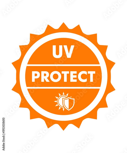 Bright orange sunburst emblem clearly indicating essential uv protection quality seal certification standards