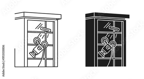 Window Cleaning Robot Icon Set: Modern Automatic Washer for Smart Home and Commercial Building Maintenance, Black and White Vector Illustration