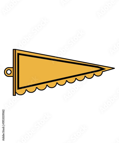 Simple graphic illustration of a blank yellow pennant flag icon with scalloped edges