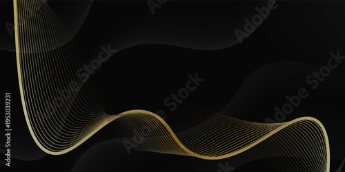 The black background features thin, curved lines in gold and white that run horizontally, giving the image a luxurious and slightly moving look. This piece feels elegant and easy on the eyes.