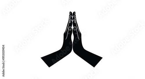 Black and white illustration of praying hands in a minimalist style