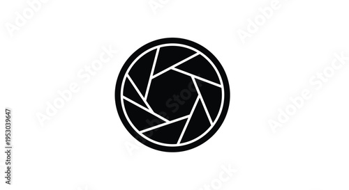 Black and white illustration of a camera aperture diaphragm