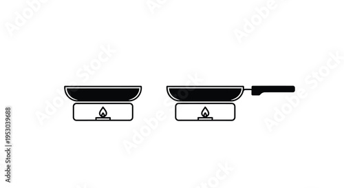 Two black frying pans over simple burners one with a handle