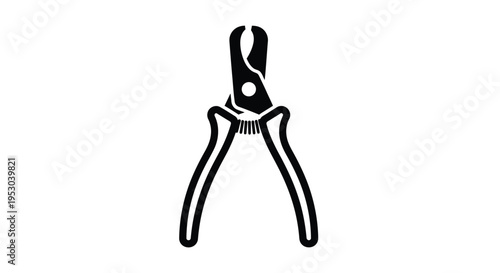 Black silhouette of wire cutters displayed against a white background
