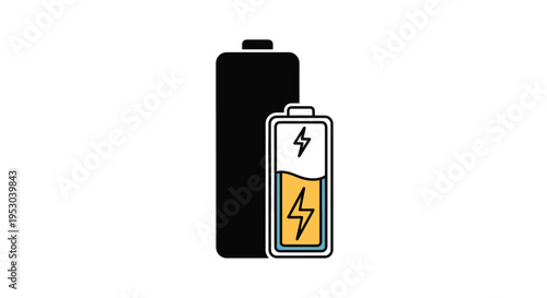 Black and white battery illustration with a colorful partially charged inset