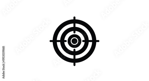 Black target icon with concentric circles and crosshairs isolated on white