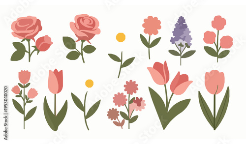 Beautiful Flower Collection Flat Vector Illustration for Floral Design and Branding