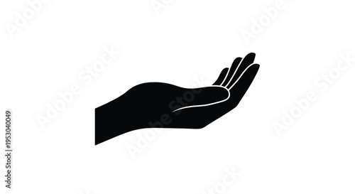 A black silhouette of an open human hand palm up on a white background