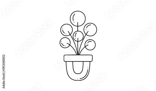 Minimal Hand Drawn Plant with Leaves Doodle Style Vector Illustration