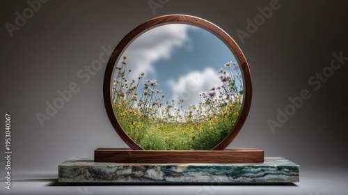 Spring Meadow Flowers Circular Frame Wall Art Nature Interior Decor