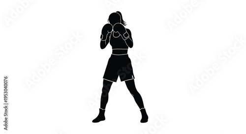 Vector silhouette of a female boxer in fighting stance