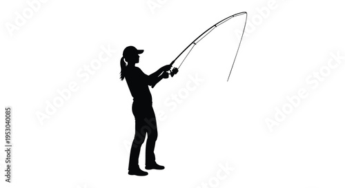 Vector silhouette of a person fishing