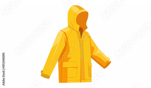 Yellow Hooded Raincoat Flat Style Vector Illustration Isolated on White