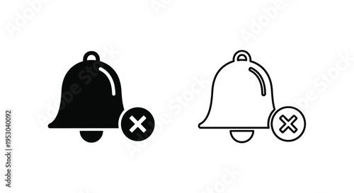 Black and white illustration of a bell with a cancel symbol