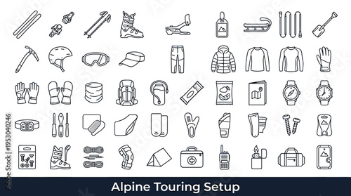 Collection of Alpine Touring Equipment and Accessories for Outdoor Adventures
