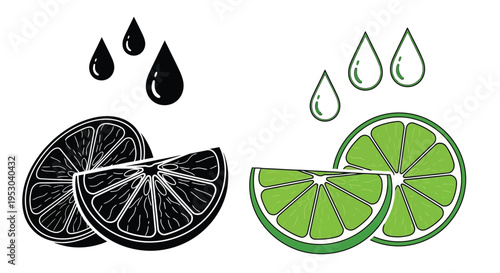 Lime slices and water droplets in contrasting color schemes