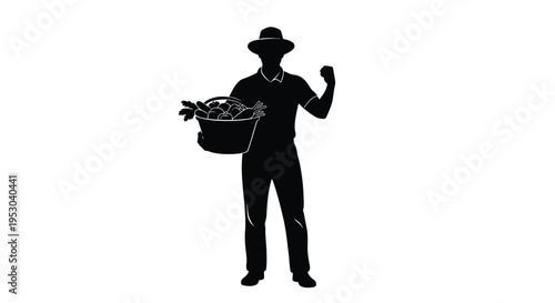 Black silhouette of a farmer with basket vector
