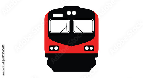 Front view of a simplified red and black train engine illustration