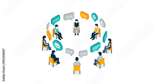 People sitting in a circle talking.