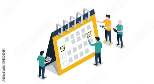 People working on large calendar together.