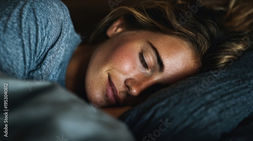 a young woman peacefully sleeping on her side with a gentle smile