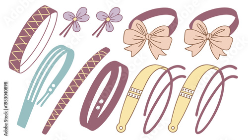 Fashionable hair accessories collection including headbands bows and decorative clips for beauty and styling