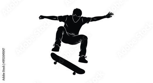 Vector silhouette of skateboarder in mid-air