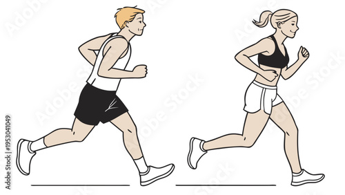 Man and woman running - healthy lifestyle and fitness couple