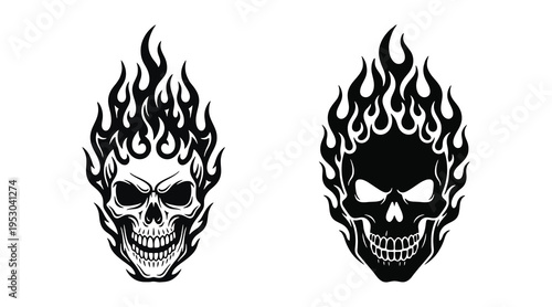 Flaming skull duo a pair of fiery illustrations