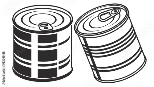 Black and white illustration of two tin cans, food packaging