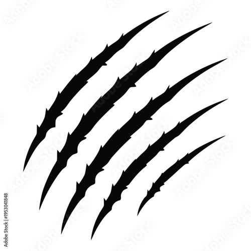 Sharp black claw marks scratches on white background vector graphic element