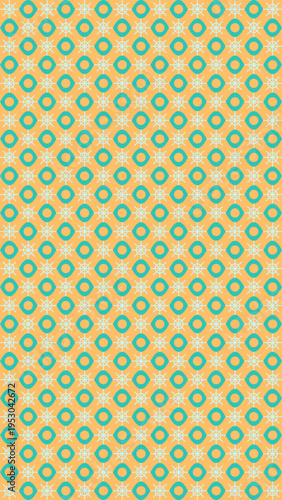 Abstract Retro Flower Pattern in Yellow and Teal